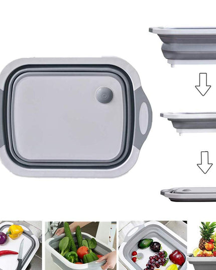 0098b (Brown Box) Foldable Chopping Board Dish Rack Washing Bowl  Draining Basket 3in1 Multi-function