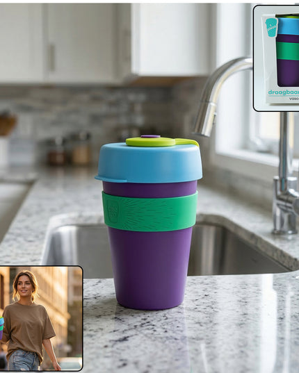 Reusable Colorful Travel Mug With Secure Silicone Lid (1 Pc 400 Ml)