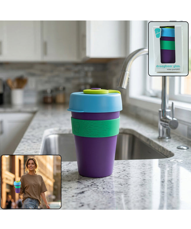 Reusable Colorful Travel Mug With Secure Silicone Lid (1 Pc 400 Ml)