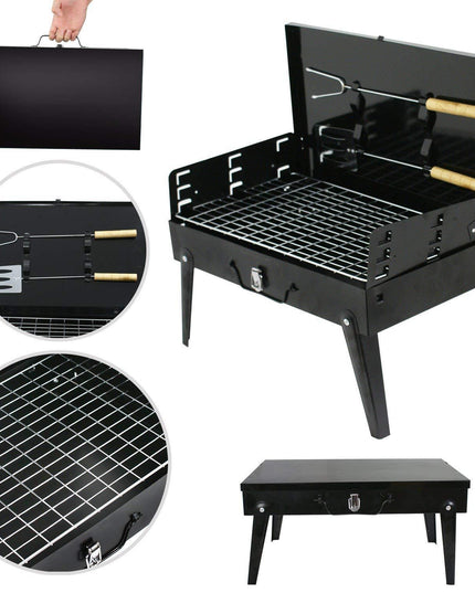 125 Stainless Steel Briefcase Style Barbecue Grill Toaster (Medium Black)