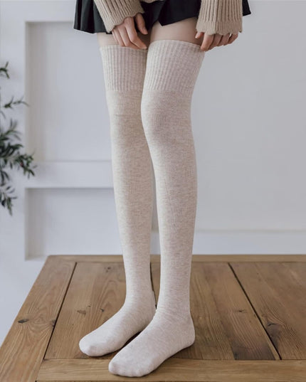 Woolen Knee-Length Socks for Women, Soft Thick Knit Thigh-High Leg Warmers, Winter Wear, 1 Pair, Multicolor.
