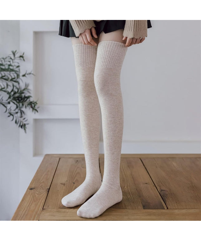 Woolen Knee-Length Socks for Women, Soft Thick Knit Thigh-High Leg Warmers, Winter Wear, 1 Pair, Multicolor.
