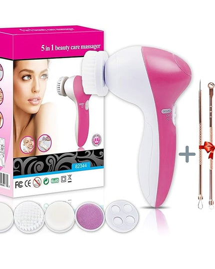 Facial Cleansing Brush 5 in 1 Portable Electric Facial Massager with 5 Spin Brush Heads for Acne, Blackheads, Dead Skin and All Skin Care and Acne Tool