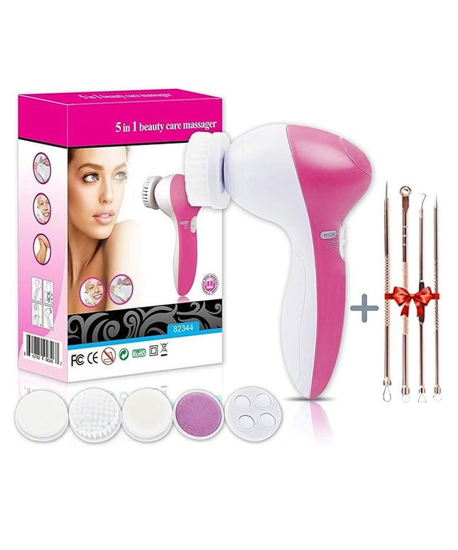 Facial Cleansing Brush 5 in 1 Portable Electric Facial Massager with 5 Spin Brush Heads for Acne, Blackheads, Dead Skin and All Skin Care and Acne Tool