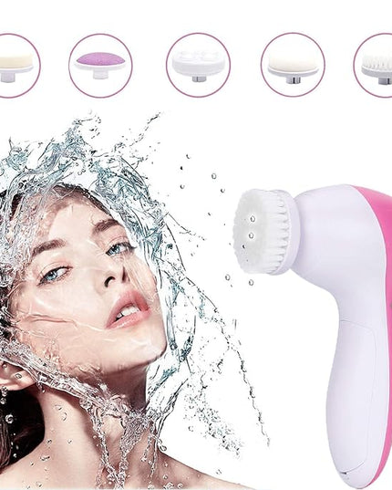 Facial Cleansing Brush 5 in 1 Portable Electric Facial Massager with 5 Spin Brush Heads for Acne, Blackheads, Dead Skin and All Skin Care and Acne Tool