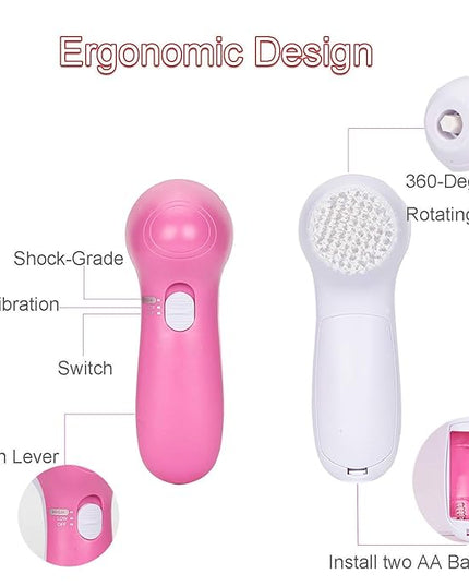 Facial Cleansing Brush 5 in 1 Portable Electric Facial Massager with 5 Spin Brush Heads for Acne, Blackheads, Dead Skin and All Skin Care and Acne Tool