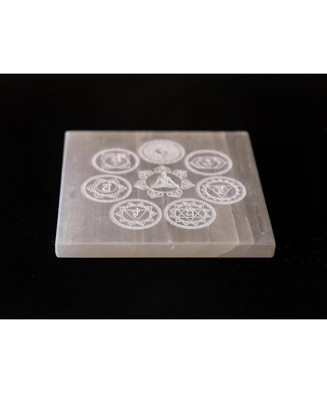 The Spiritual Living Natural Selenite Charging Plate Ii Seven Chakra Symbols & Meditative State Charging Plate Ii Vastu Remedy Ii Healing Crystals for Charging Ii Home & Office Ii 3 Inch Approx
