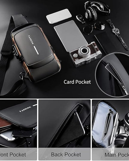 Crossbody Sling Bag for Men Women, Anti-Theft Fashion Chest Bag with Usb Charging Port, Messenger Bags, Waterproof Casual Shoulder Bag