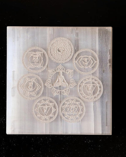 The Spiritual Living Natural Selenite Charging Plate Ii Seven Chakra Symbols & Meditative State Charging Plate Ii Vastu Remedy Ii Healing Crystals for Charging Ii Home & Office Ii 3 Inch Approx