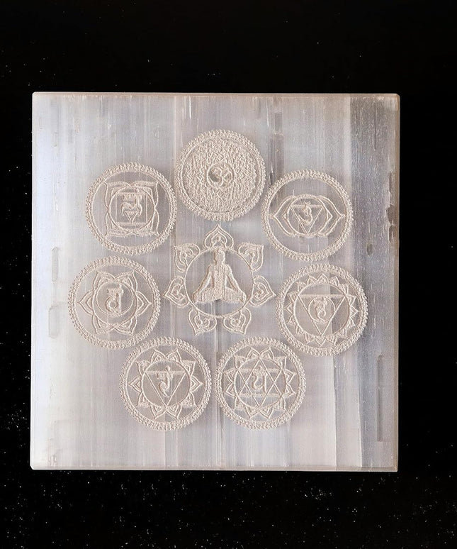 The Spiritual Living Natural Selenite Charging Plate Ii Seven Chakra Symbols & Meditative State Charging Plate Ii Vastu Remedy Ii Healing Crystals for Charging Ii Home & Office Ii 3 Inch Approx