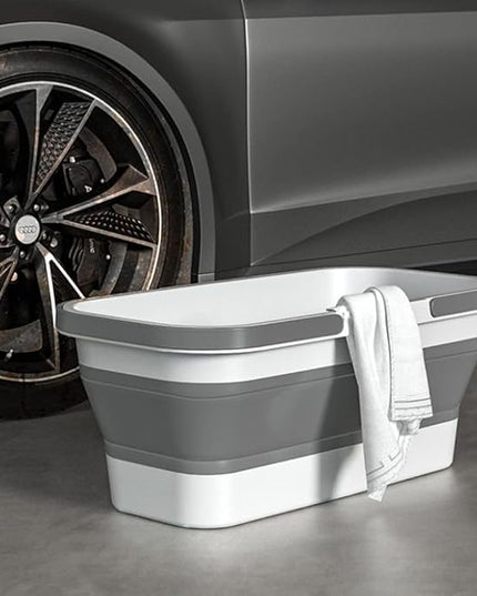 Collapsible Plastic Bucket with Wheels for Home Cleaning, Camping and RV - Multi-Purpose Rectangular Handy Basket for Cleaning Mop - Lightweight and Portable