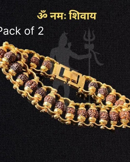 Genuine Paanch Mukhi Modern Rudraksha Bracelet with Gold Plating (Pack of 2)