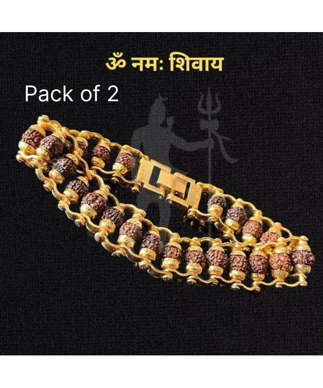 Genuine Paanch Mukhi Modern Rudraksha Bracelet with Gold Plating (Pack of 2)