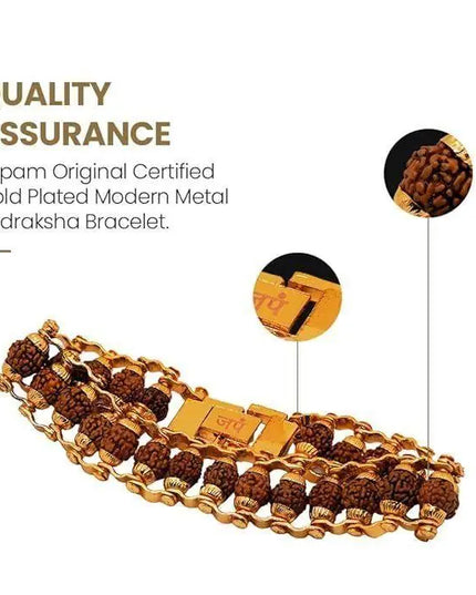 Genuine Paanch Mukhi Modern Rudraksha Bracelet with Gold Plating (Pack of 2)