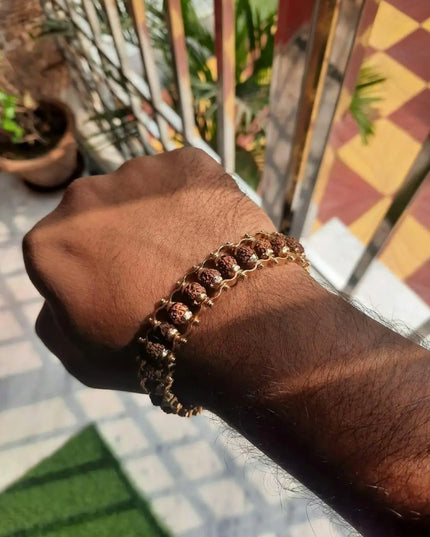 Genuine Paanch Mukhi Modern Rudraksha Bracelet with Gold Plating (Pack of 2)