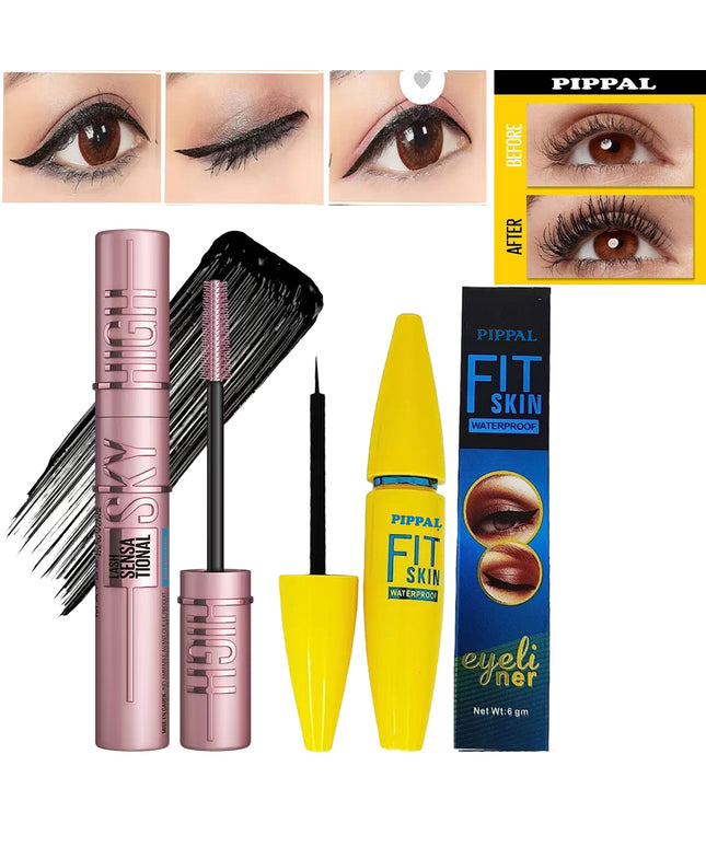 Pippal Sky High Mascara with Fit Skin Eyeliner Ultra Volume Volumizing Mascara for Bold And Dramatic Lashes Long Lasting Waterproof 12Gm