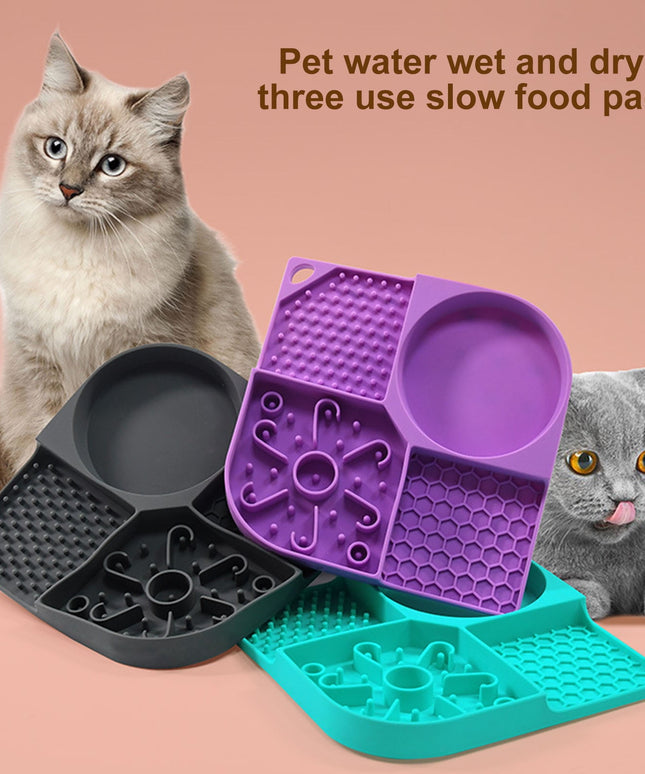 Pet Food Bowl Food Grade, Flexible, 4 Slots Design, Reusable, with Suction Cups, No Odor, Pet Dog Cat Licking Mat Slow Feeding Bowl, Pet Supplies