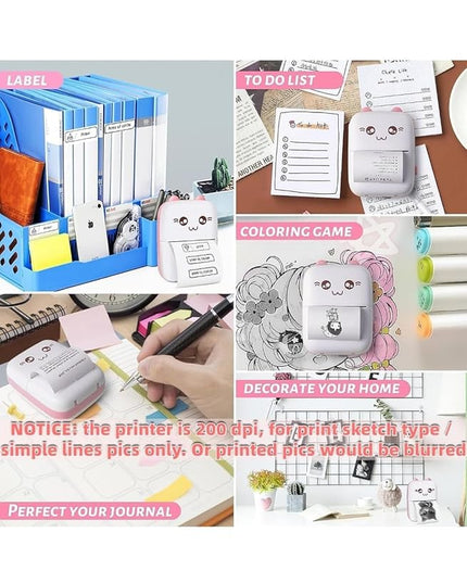 Mini Thermal Printer | Inkless Sticker Printer | USB APP Control Inkless Printer | Wireless Mini Pocket Printer for Labels, Stickers, Photos, Bookmarks, Cards, White