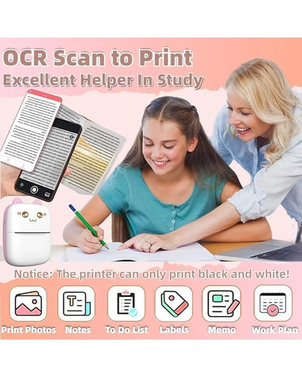Mini Thermal Printer | Inkless Sticker Printer | USB APP Control Inkless Printer | Wireless Mini Pocket Printer for Labels, Stickers, Photos, Bookmarks, Cards, White