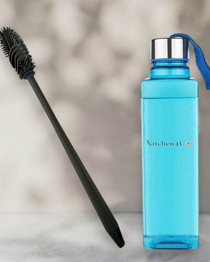 Kitchen4U - Premium Silicone Cleaning Brush 31 CM with Square Shape with strap 1L Water Bottle Set (Multi-Color) for School, Home, Gym