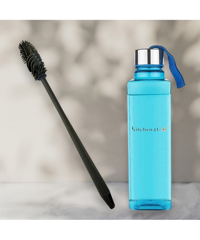 Kitchen4U - Premium Silicone Cleaning Brush 31 CM with Square Shape with strap 1L Water Bottle Set (Multi-Color) for School, Home, Gym