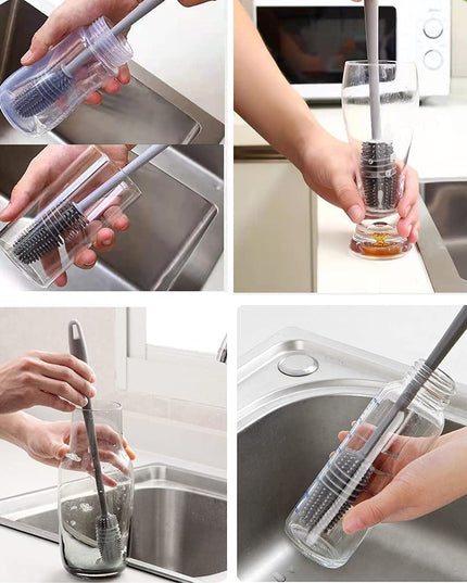 Kitchen4U - Premium Silicone Cleaning Brush 31 CM with Square Shape with strap 1L Water Bottle Set (Multi-Color) for School, Home, Gym