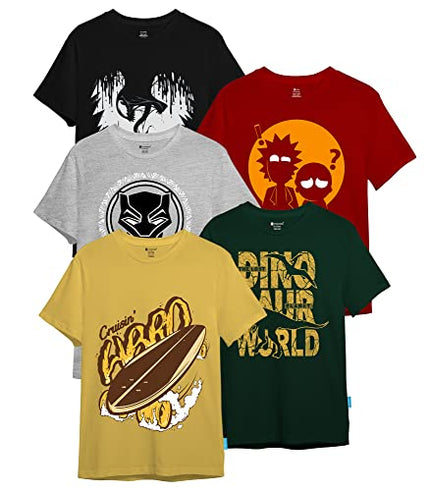 Pack of 5 Round Neck Printed T-Shirt