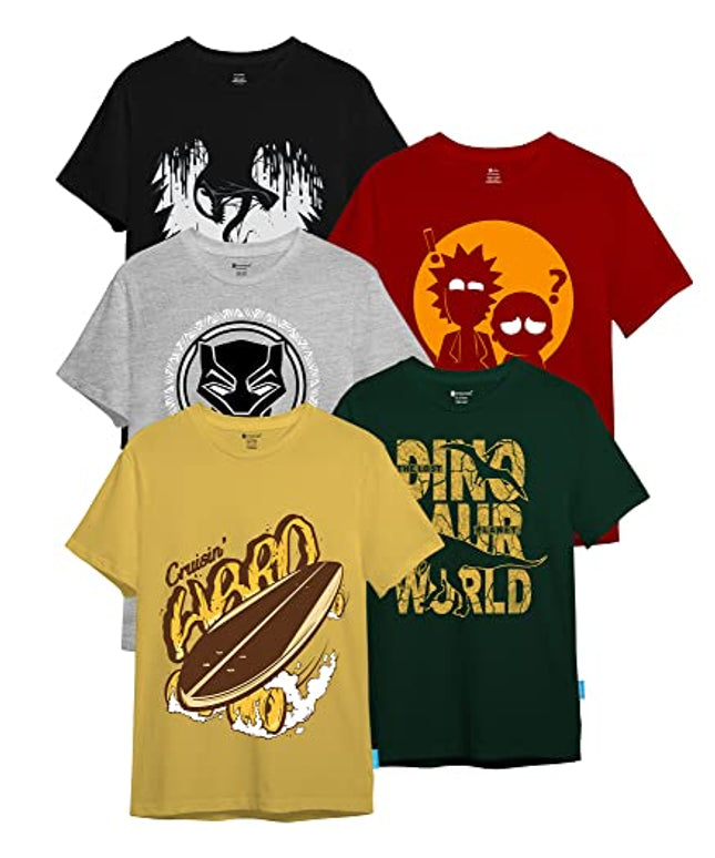 Pack of 5 Round Neck Printed Tshirt
