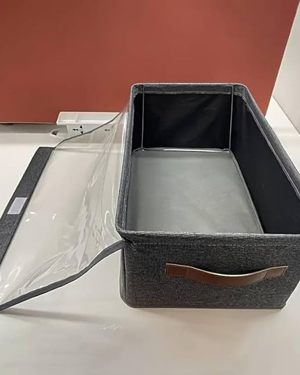 Folding Storage Boxes with Lid, Large Clear Collapsible Stackable Storage Boxes Foldable Fabric Linen Storage Box Cubes, Closet Organizer Baskets with Labels for Home