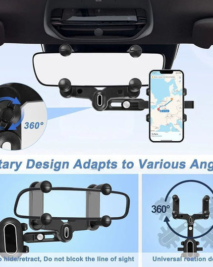 Phone Mount for Car, 2024 Upgraded Rear View Mirror Phone Holder, Universal Mount, Rotatable Phone Holder for Car Compatible