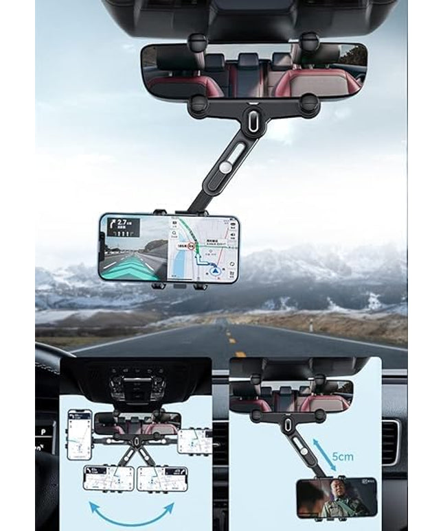 Phone Mount for Car, 2024 Upgraded Rear View Mirror Phone Holder, Universal Mount, Rotatable Phone Holder for Car Compatible