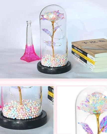 Artificial Tulips in Crystal Box, Galaxy Glass Rose Flower with LED Light Great Gift Ideas for Valentine's Day
