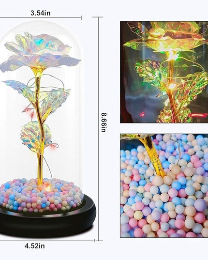 Artificial Tulips in Crystal Box, Galaxy Glass Rose Flower with LED Light Great Gift Ideas for Valentine's Day