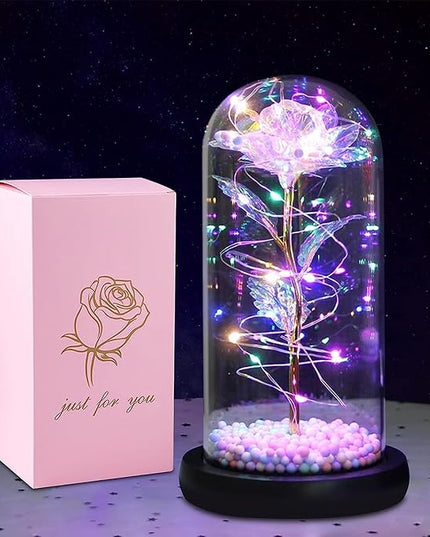 Artificial Tulips in Crystal Box, Galaxy Glass Rose Flower with LED Light Great Gift Ideas for Valentine's Day
