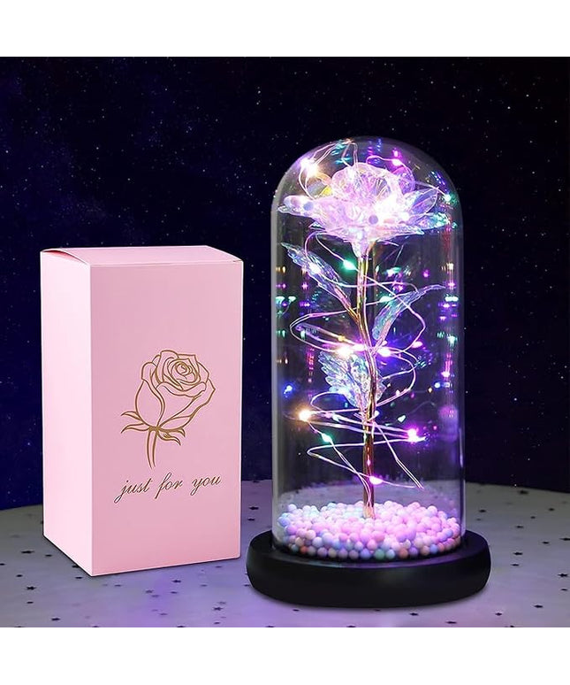 Artificial Tulips in Crystal Box, Galaxy Glass Rose Flower with LED Light Great Gift Ideas for Valentine's Day