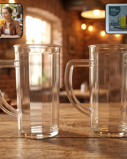 Prexo Plastic Shake Mug Glass With Handle (2 Pc Set 400 Ml Approx)