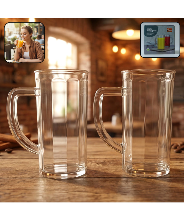 Prexo Plastic Shake Mug Glass With Handle (2 Pc Set 400 Ml Approx)
