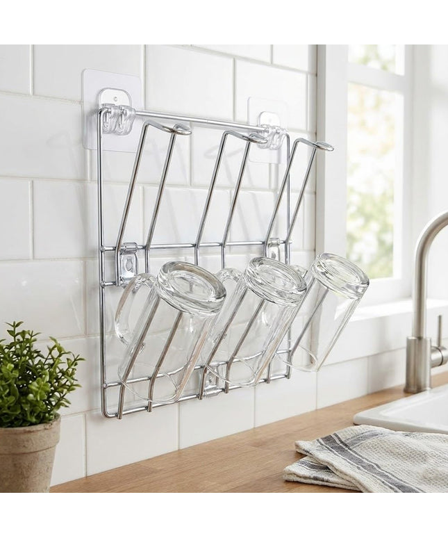 Wall-mounted Stainless-steel Cup  Mug Holder Rack (25 X 25 Cm 1 Pc)