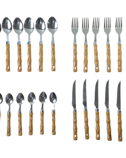 Stainless Steel Cutlery Set With Wooden Finish Handle (24 Pc Set)