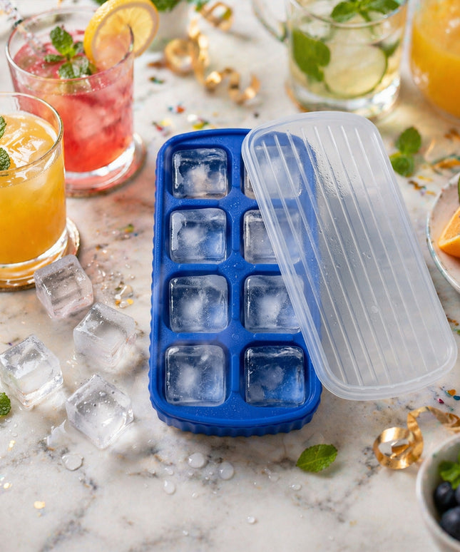 Multipurpose Square Ice Cube Tray With Lid (1 Pc 17x9 Cm 8 Grid)