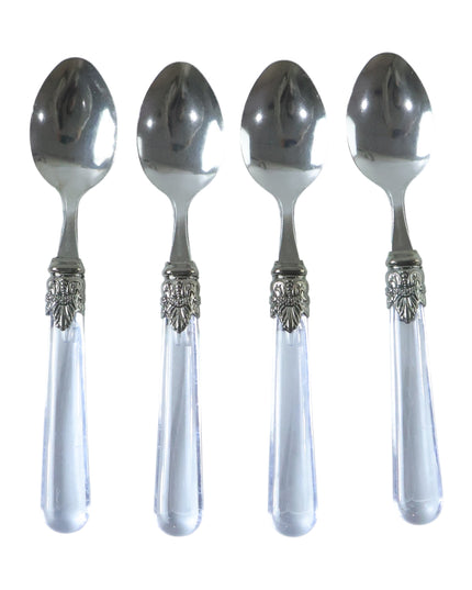 Premium Stainless Steel Dessert Spoon With Plastic Handle Set (4 Pc Set)