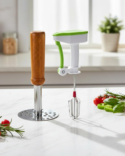  Combo of Steel Potato Masher & Power-Free Blender – Easy-to-Use Manual Kitchen Tools for Mashing, Blending, and Cooking | Essential Set for Smoothies, Sauces, and Mashed Potatoes