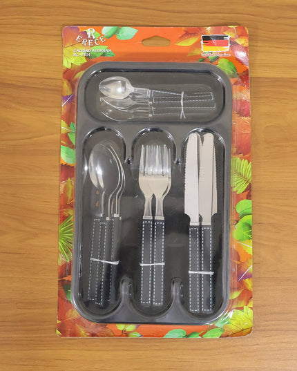 Premium Stainless Steel Kitchen Plastic Handle Cutlery Set With Tray (24 Pc Set)