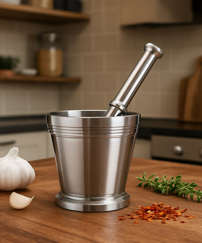 Heavy Duty Stainless Steel Mortar And Pestle Set For Kitchen Khalbatta Set (2 Pc Set)