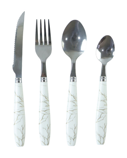 Stainless Steel Cutlery Set With Marble Design Handle (4 Pc  Set)