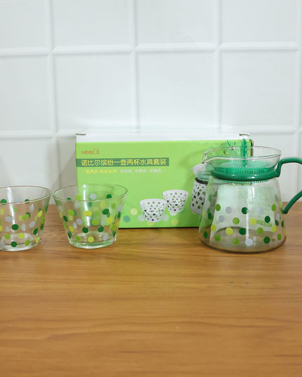 Elegant Glass Tea Pot With Matching Cups Set (1 Set)