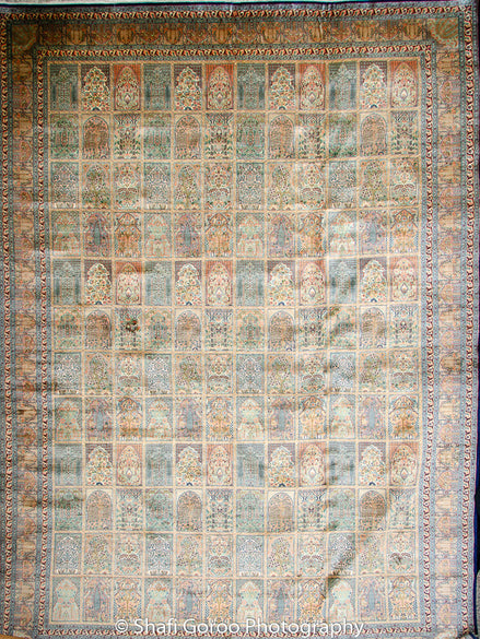 Extreme high knot Kashmir silk on silk carpet 9' x 12'