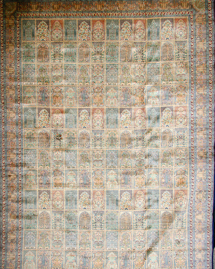 Extreme high knot Kashmir silk on silk carpet 9' x 12'