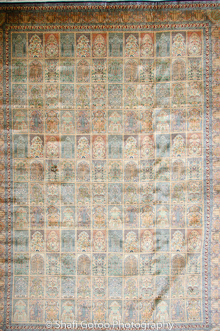 Extreme high knot Kashmir silk on silk carpet 9' x 12'