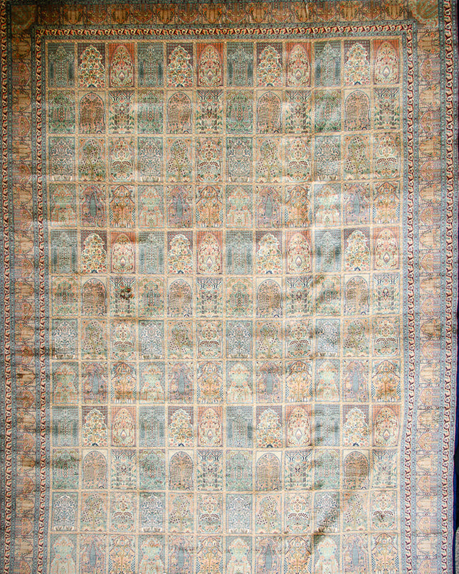 Extreme high knot Kashmir silk on silk carpet 9' x 12'